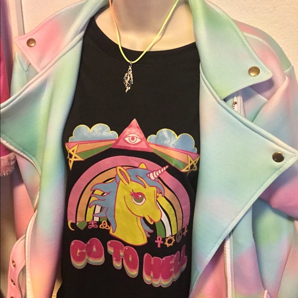 Pastel Swirl Moto style Light Jacket w belt accent - Picture 4 of 8